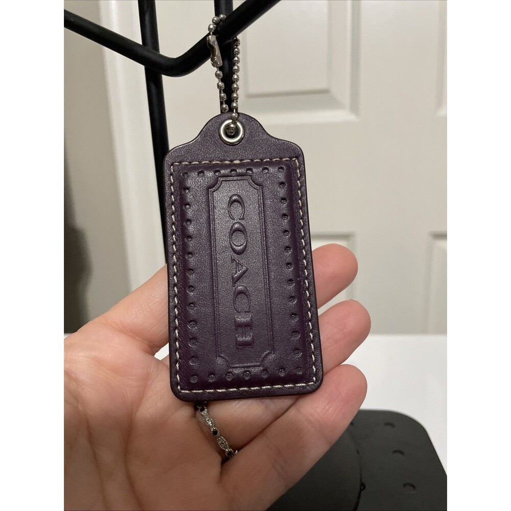 Authentic COACH Replacement Leather Hangtag Bag Charm Fob Purple Plum 3.5” XL